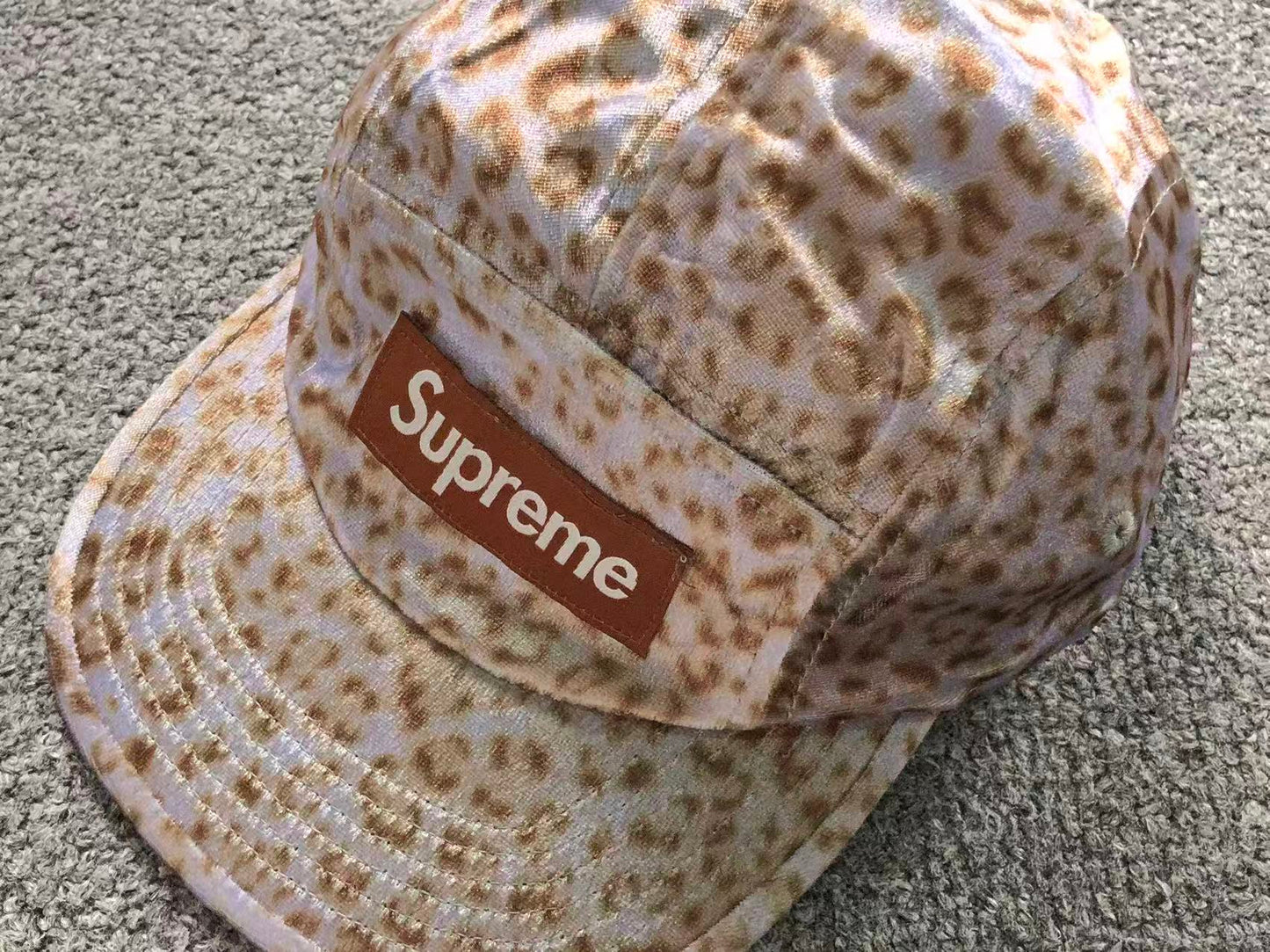 Supreme Leopard Velvet Camp Cap Tan