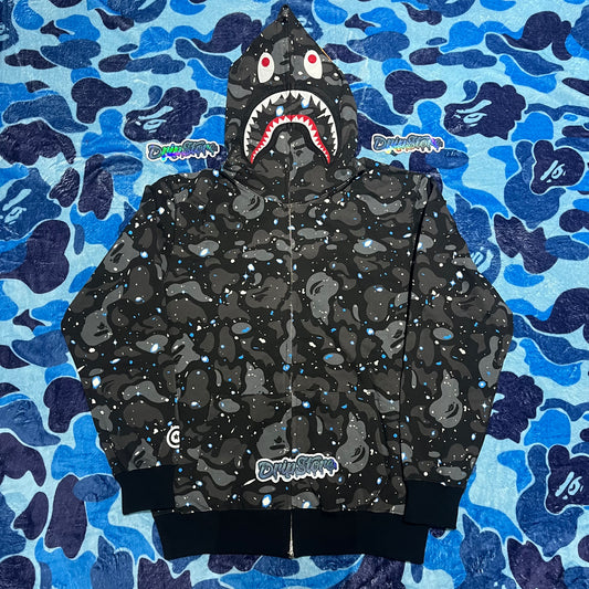 BAPE SPACE CAMO SHARK FULL ZIP HOODIE BLACK