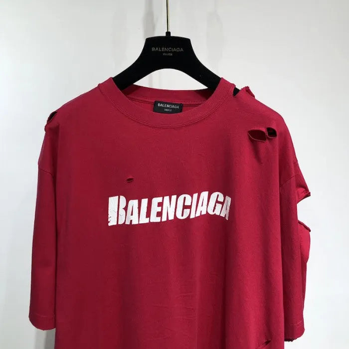 BALENCIAGA CAPS DESTROYED FLATGROUND T-SHIRT RED-Drip Store Argentina