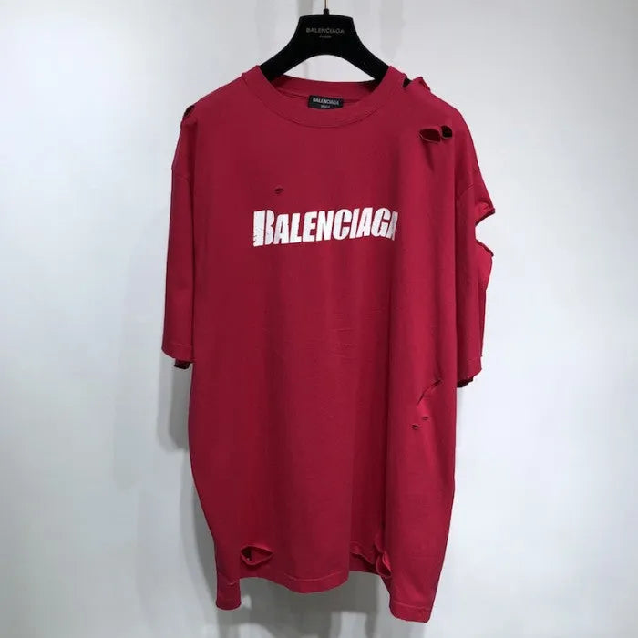 BALENCIAGA CAPS DESTROYED FLATGROUND T-SHIRT RED-Drip Store Argentina