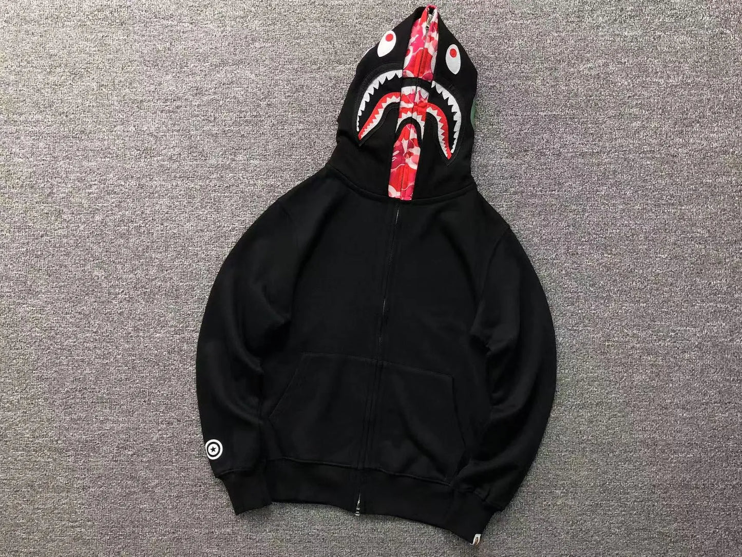 BAPE ABC SHARK FULL ZIP DOUBLE HOODIE BLACK PINK-Drip Store Argentina