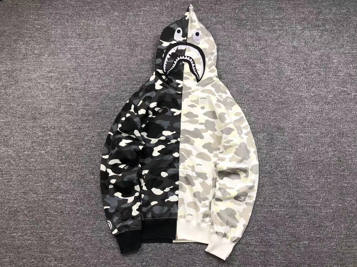 BAPE CITY CAMO HALF SHARK FULL ZIP HOODIE BLACK WHITE-Drip Store Argentina