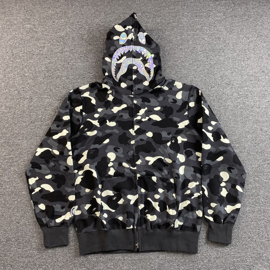 Bape City Camo Shark Full Zip Hoodie Black