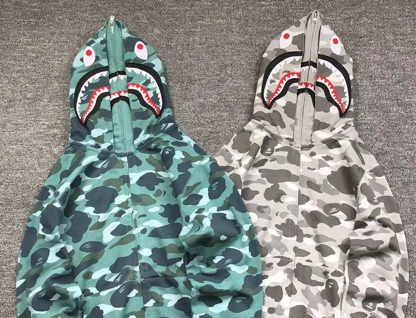 BAPE COLOR CAMO SHARK WIDE FULL ZIP DOUBLE HOODIE GREEN-Drip Store Argentina