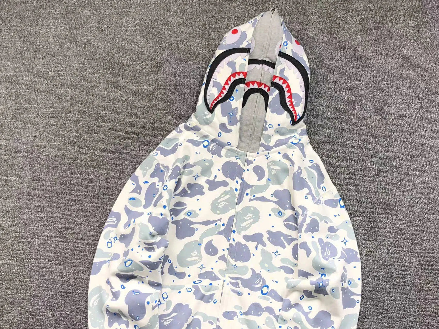 BAPE SPACE CAMO SHARK FULL ZIP DOUBLE HOODIE WHITE-Drip Store Argentina
