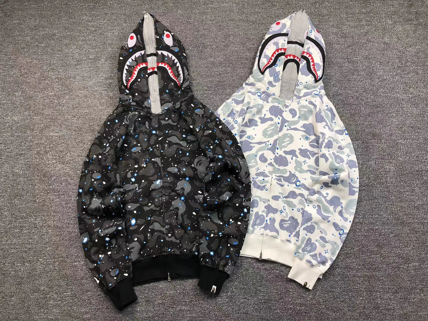 BAPE SPACE CAMO SHARK FULL ZIP DOUBLE HOODIE WHITE-Drip Store Argentina