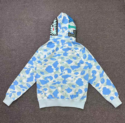 BAPE x Stray Kids Felix Shark Full Zip Hoodie Light Blue