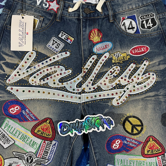 Vale Forever Skittles Patch 1980s Denim Shorts Blue