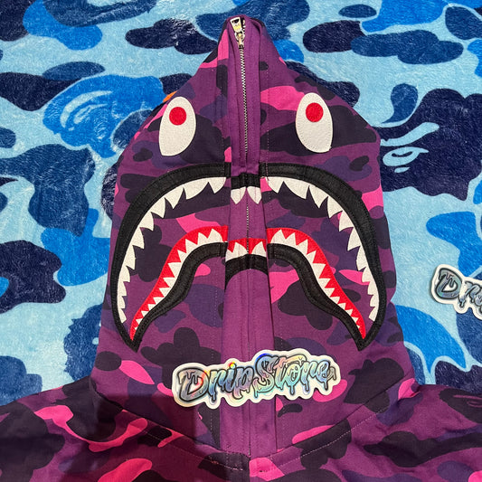BAPE COLOR CAMO SHARK WIDE FULL ZIP DOUBLE HOODIE PURPLE