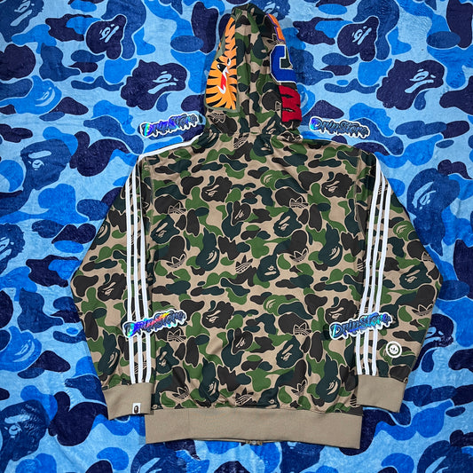 Bape x Adidas Shark Full Zip Hoodie Camo Green
