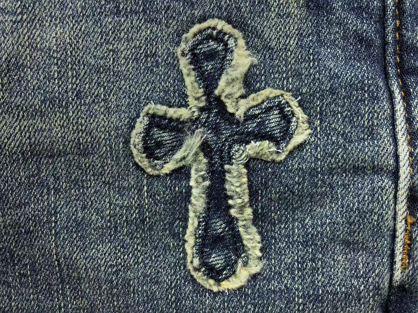 Chrome Hearts Cross Patch Jeans Blue Washed-Drip Store Argentina