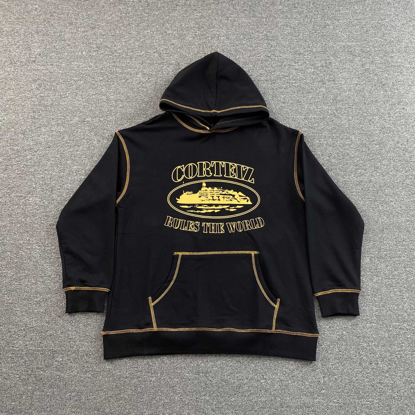 Corteiz Alcatraz Contrast Hoodie Black Yellow