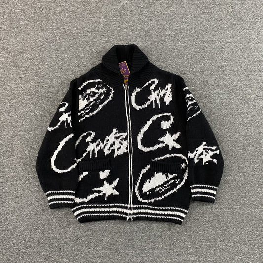 Corteiz VVS Jacquard Knit Zip Black