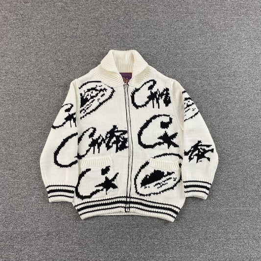 Corteiz VVS Jacquard Knit Zip White