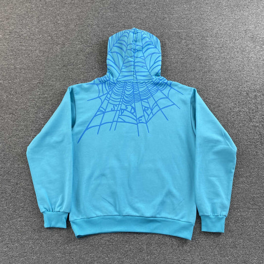 Sp5der Heavy Web Hoodie Cyan