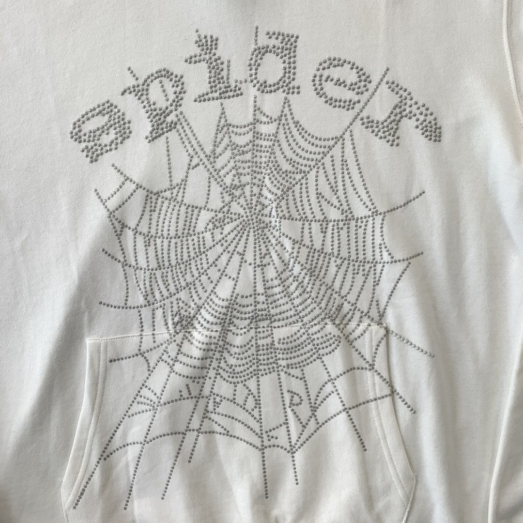 SP5DER OG RHINESTONE LOGO HOODIE WHITE-Drip Store Argentina