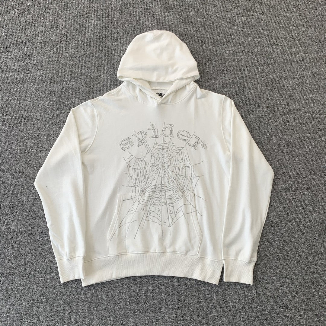 SP5DER OG RHINESTONE LOGO HOODIE WHITE-Drip Store Argentina