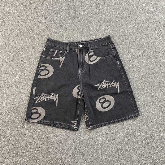 Stussy 8 Ball Denim Shorts Black