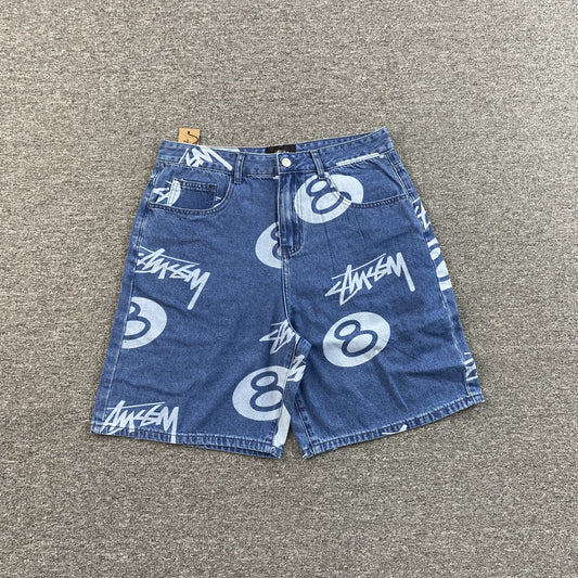 Stussy 8 Ball Denim Shorts Blue
