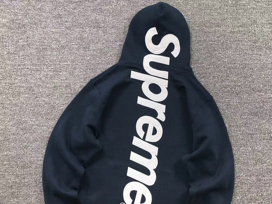Supreme Satin Appliqué Hoodie Navy