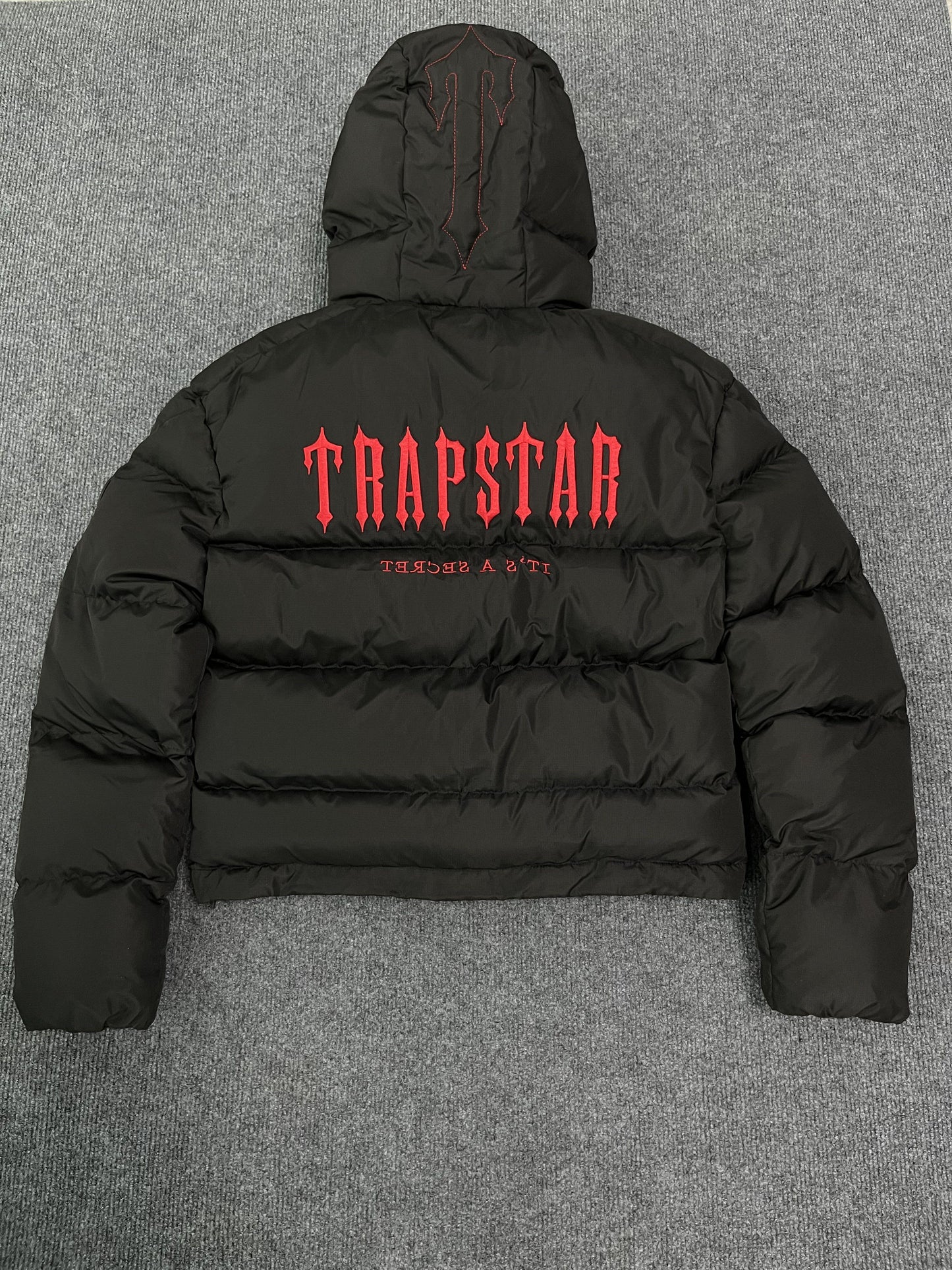 Trapstar Decoded Hooded 2.0 Puffer Jacket Black Red