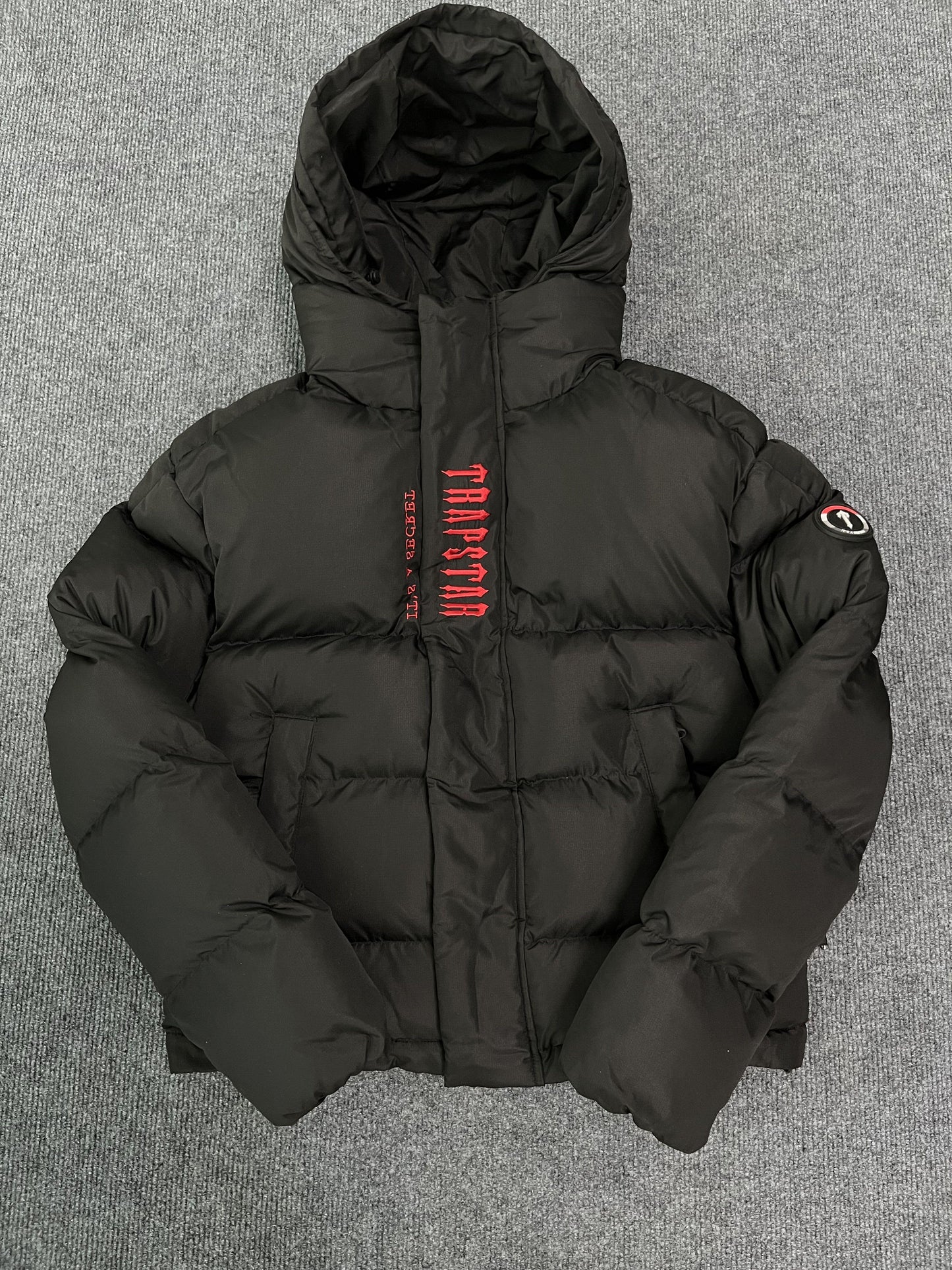 Trapstar Decoded Hooded 2.0 Puffer Jacket Black Red