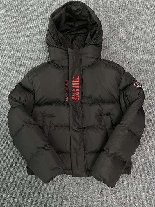 Trapstar Decoded Hooded 2.0 Puffer Jacket Black Red