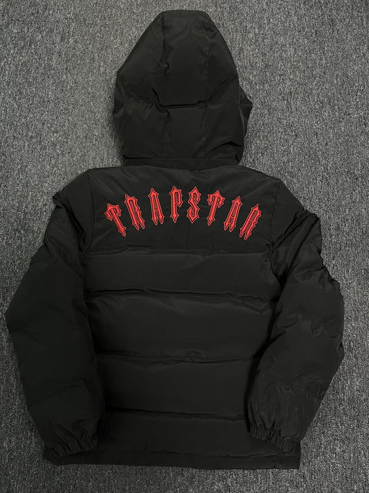 Trapstar Irongate Detachable Hooded Puffer Jacket Black Red