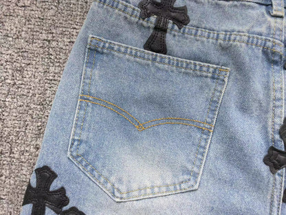 Chrome Hearts Cross Patch Jeans Blue