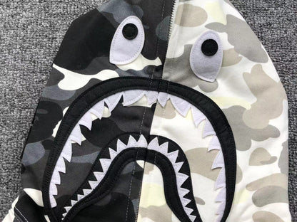 BAPE CITY CAMO HALF SHARK FULL ZIP HOODIE BLACK WHITE