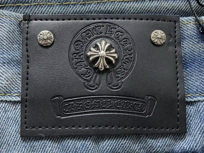 Chrome Hearts Cross Patch Jeans Blue Washed