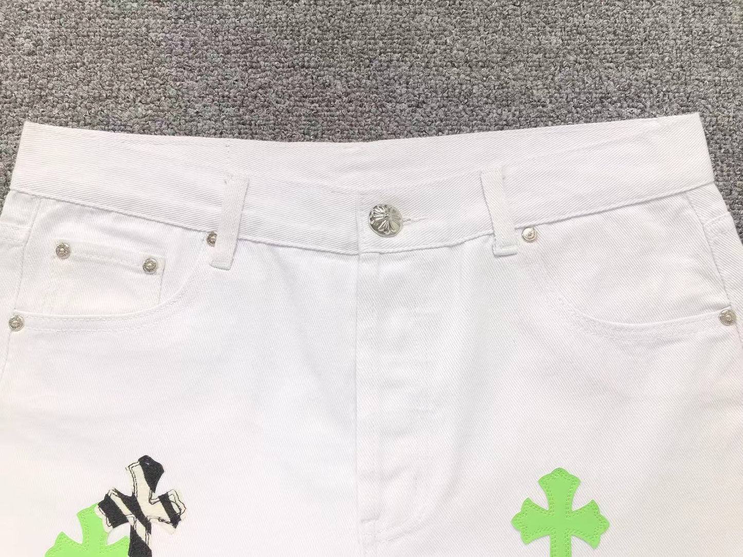 Chrome Hearts Zebra Cross Patch Jeans White