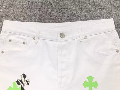 Chrome Hearts Zebra Cross Patch Jeans White