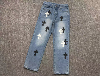 Chrome Hearts Cross Patch Jeans Blue