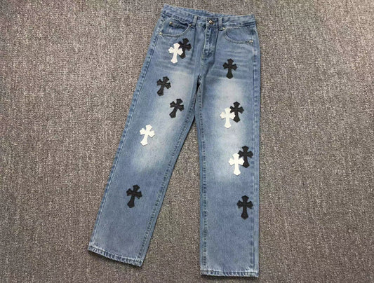 Chrome Hearts Cross Patch Jeans Blue Washed