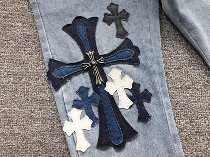 Chrome Hearts Cross Patch Jeans Blue