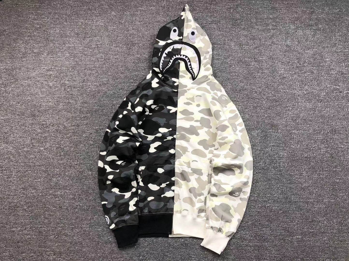 BAPE CITY CAMO HALF SHARK FULL ZIP HOODIE BLACK WHITE