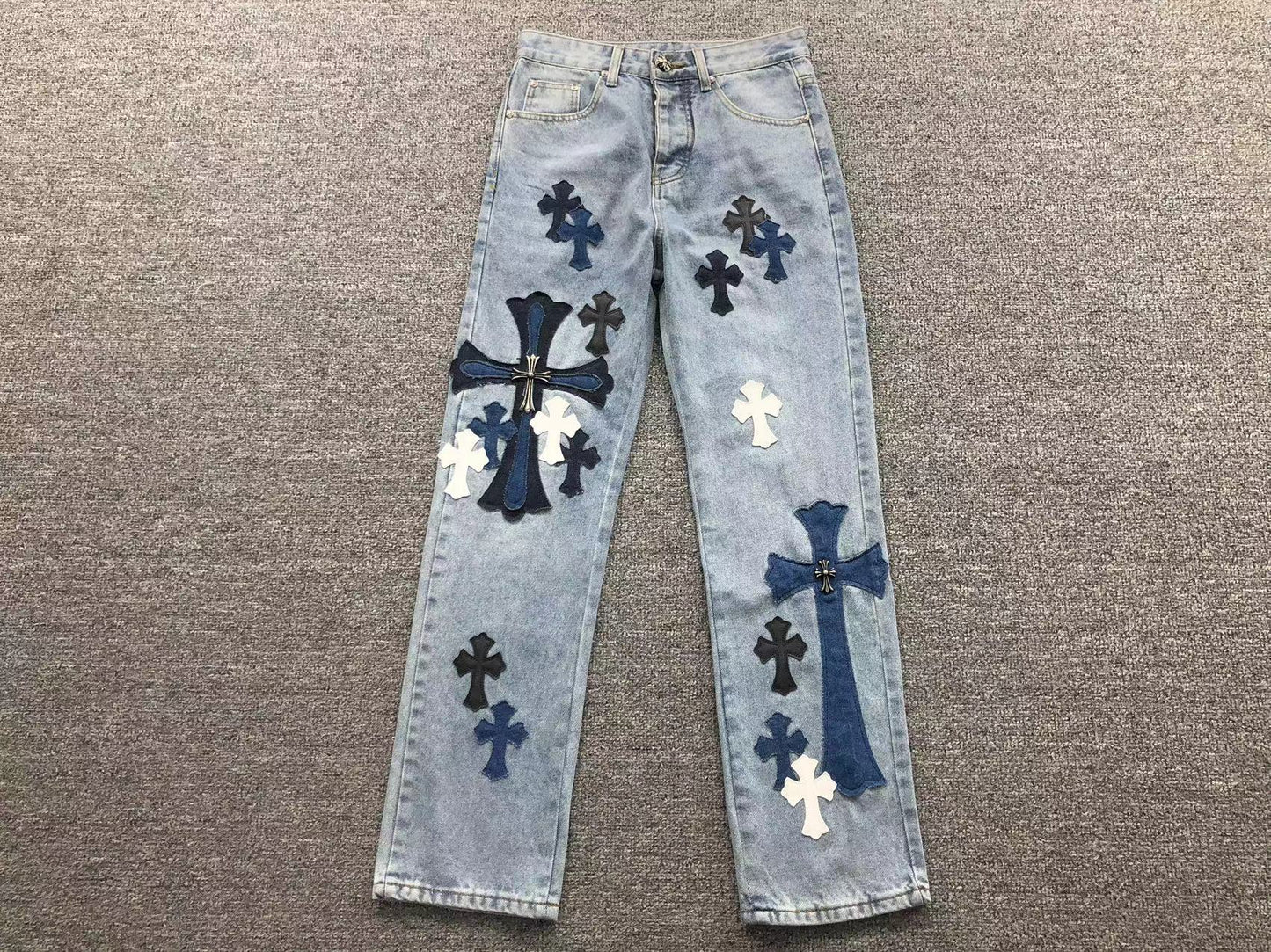 Chrome Hearts Cross Patch Jeans Blue