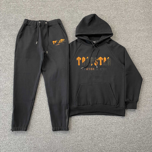 TRAPSTAR CHENILLE DECODED TRACKSUIT BLACK ORANGE