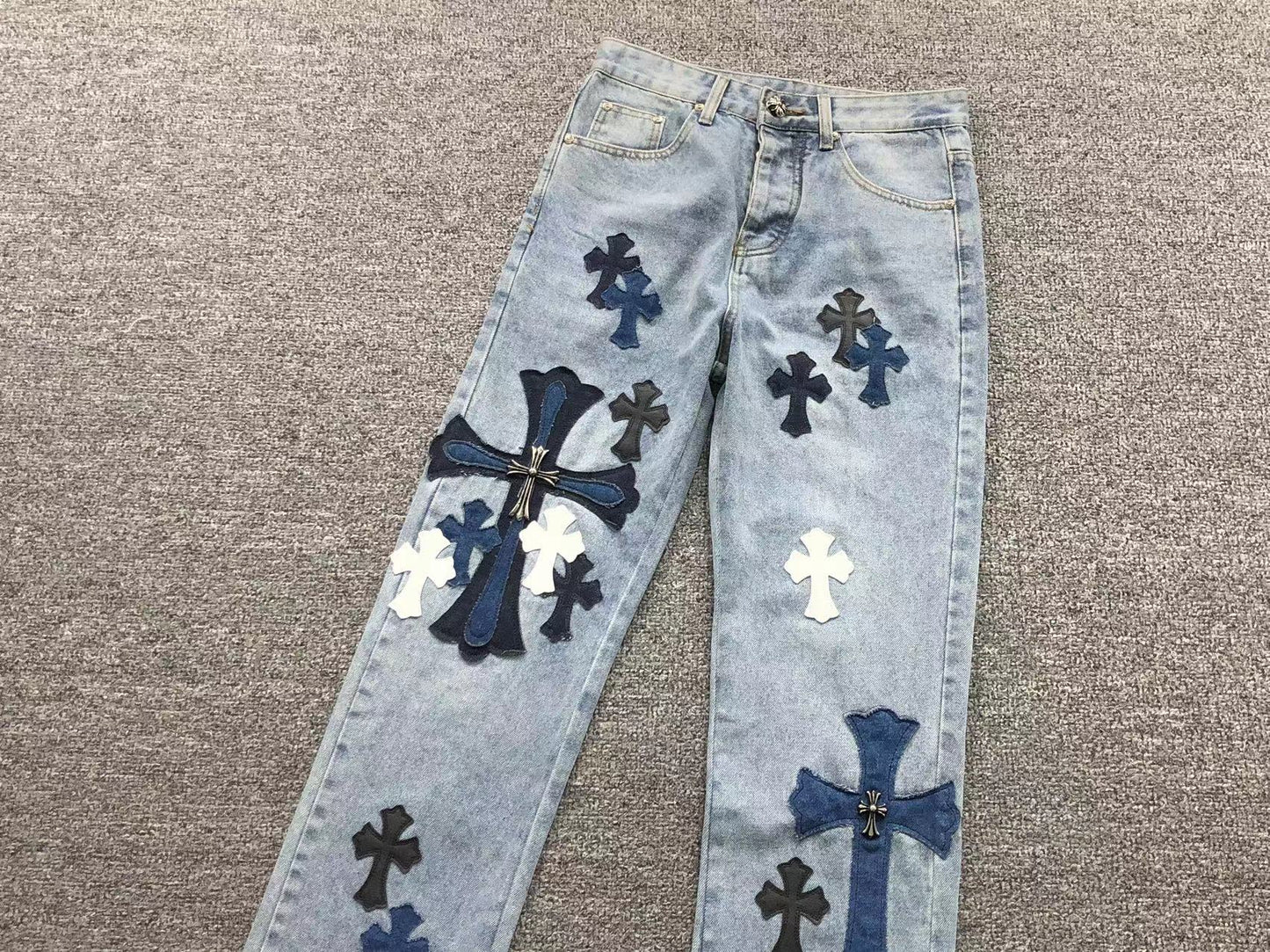 Chrome Hearts Cross Patch Jeans Blue