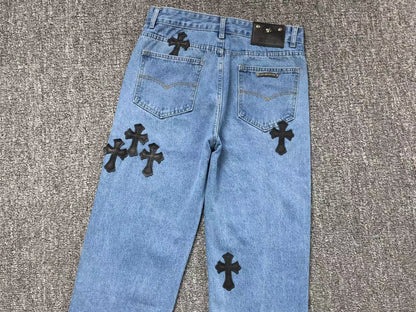 Chrome Hearts Cross Patch Jeans Blue