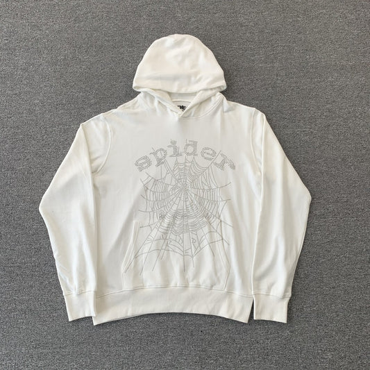 SP5DER OG RHINESTONE LOGO HOODIE WHITE