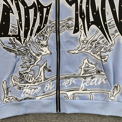 Mixed Emotion Graffiti Jacket Skyblue