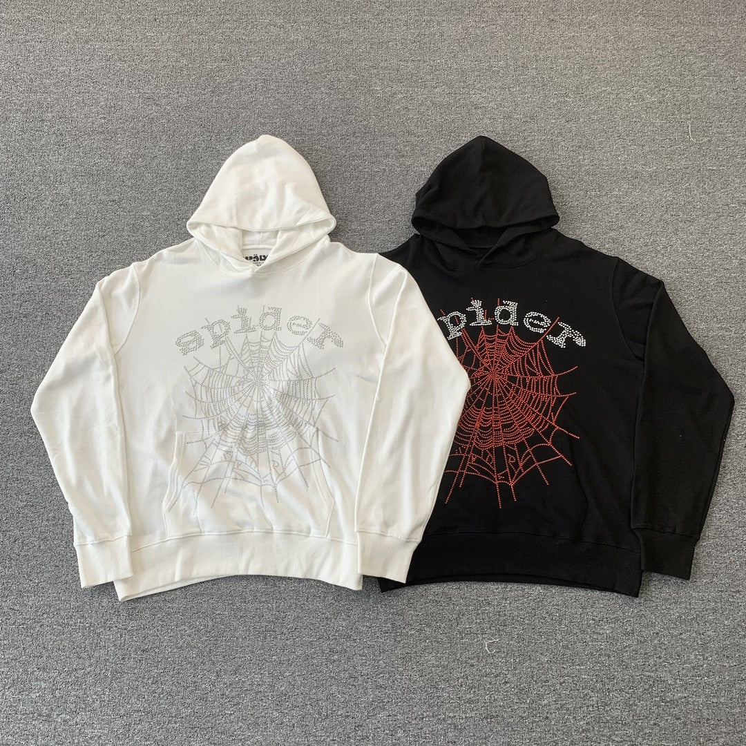 SP5DER OG RHINESTONE LOGO HOODIE WHITE