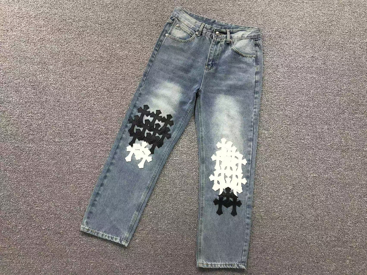 Chrome Hearts Cross Patch Jeans Blue Washed