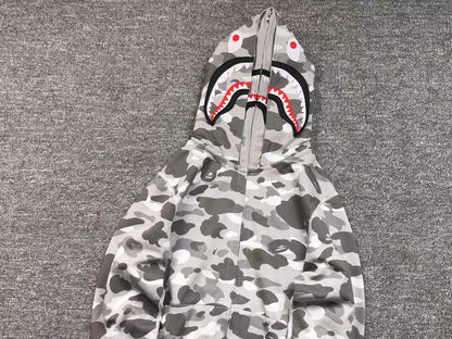 BAPE COLOR CAMO SHARK WIDE FULL ZIP DOUBLE HOODIE GRAY