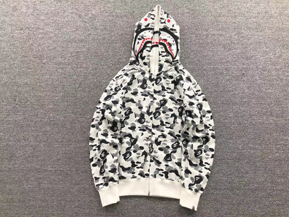 BAPE ABC CAMO DOUBLE SHARK FULL ZIP HOODIE GREY