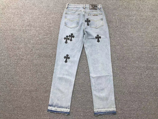 Chrome Hearts Cross Patch Jeans Blue