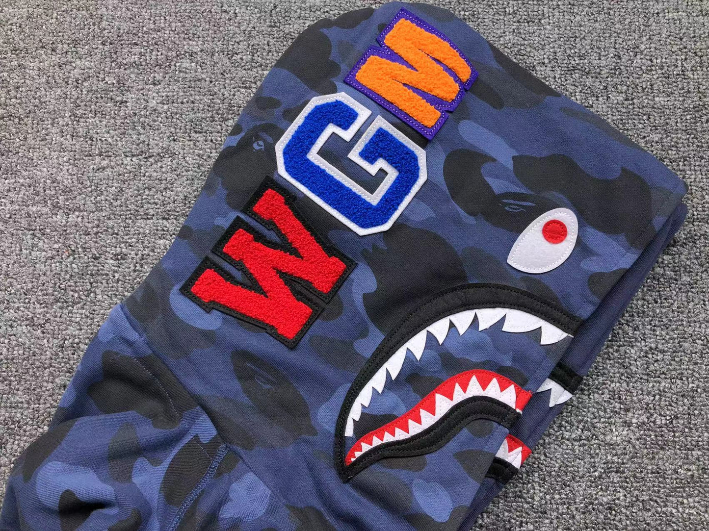 BAPE COLOR CAMO SHARK WIDE FULL ZIP DOUBLE HOODIE BLUE