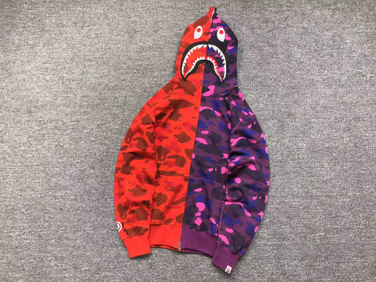 BAPE COLOR CAMO SEPARATE SHARK FULL ZIP HOODIE RED PURPLE